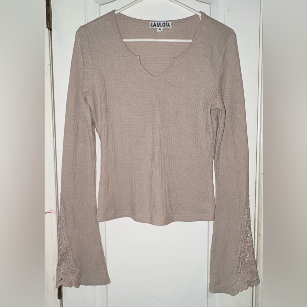 I.AM.GIA Beige Long Sleeve Top with Lace Detail